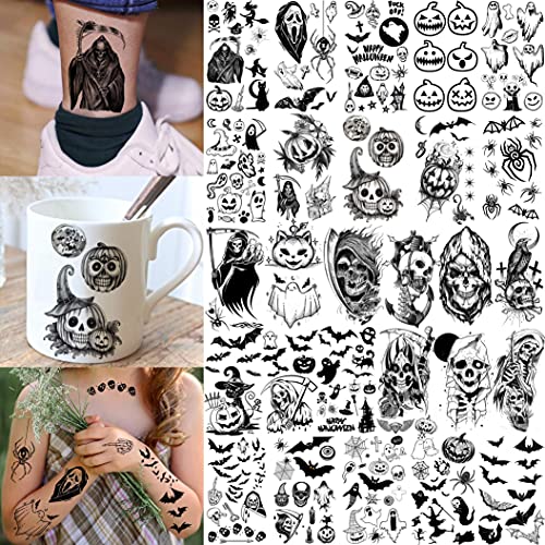 Shegazzi 52 Sheets Halloween Temporary Tattoos For Kids Boys Girls Women Men,...