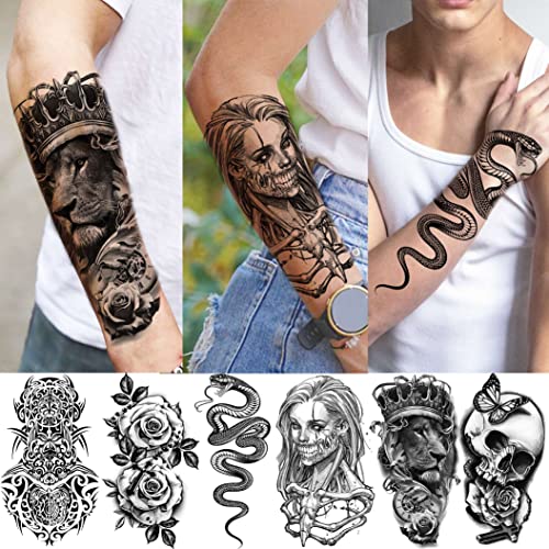 Shegazzi 62 Sheets Wolf Lion Skeleton Temporary Tattoos For Men Women Arm, 3D...