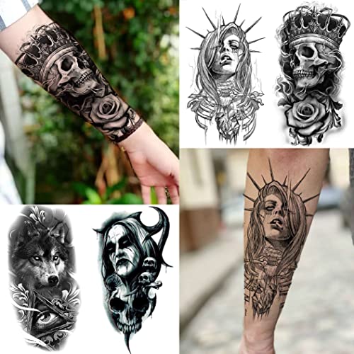 Shegazzi 62 Sheets Wolf Lion Skeleton Temporary Tattoos For Men Women Arm, 3D...
