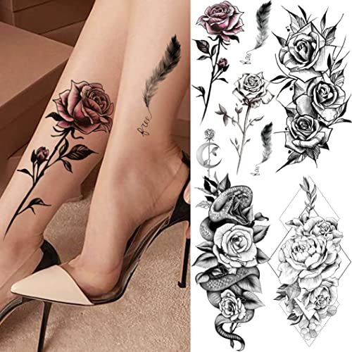 Shegazzi 64 Sheets 3D Flower Temporary Tattoos For Women Girl, 12 Sheets Real...