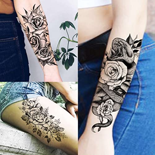 Shegazzi 64 Sheets 3D Flower Temporary Tattoos For Women Girl, 12 Sheets Real...