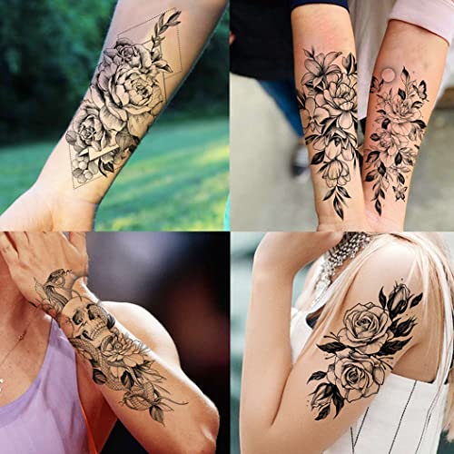 Shegazzi 64 Sheets 3D Flower Temporary Tattoos For Women Girl, 12 Sheets Real...