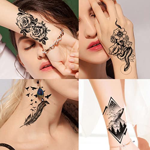Shegazzi 64 Sheets 3D Flower Temporary Tattoos For Women Girl, 12 Sheets Real...
