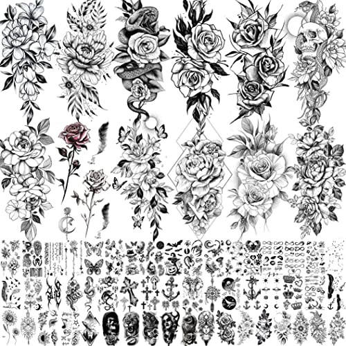 Shegazzi 64 Sheets 3D Flower Temporary Tattoos For Women Girl, 12 Sheets Real...