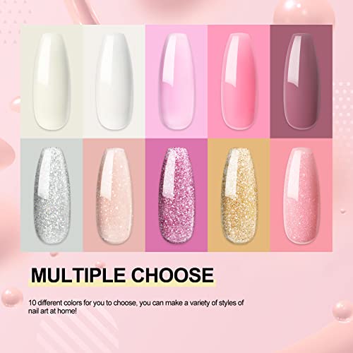 Poly Nail Gel Kit with 36W LED Nail Lamp Glitter Clear White Pink Color 10pcs...