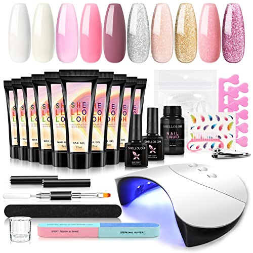 Poly Nail Gel Kit with 36W LED Nail Lamp Glitter Clear White Pink Color 10pcs...