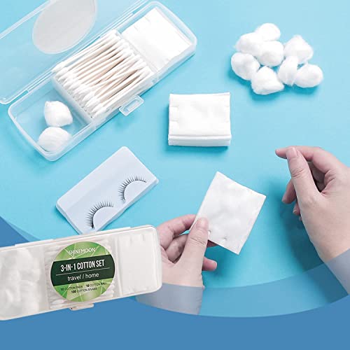 SHINEMOON Cotton Swabs, Cotton Makeup Pads, Cotton Balls, 3-in-1 Travel Size ...