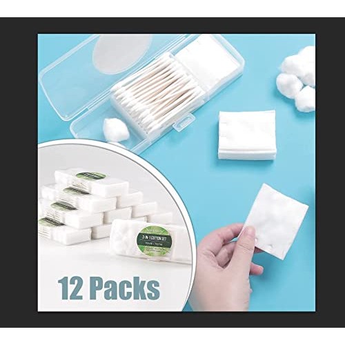 SHINEMOON Cotton Swabs, Cotton Makeup Pads, Cotton Balls, 3-in-1 Travel Size ...
