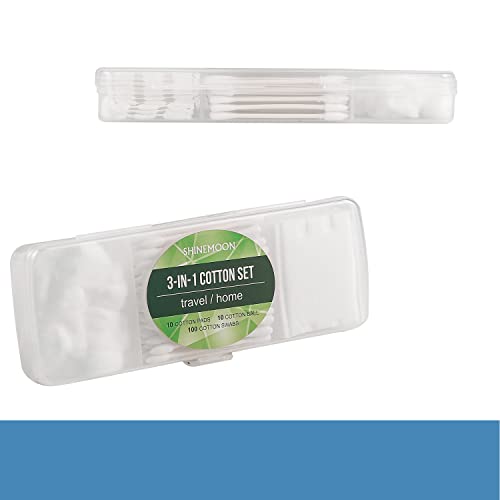 SHINEMOON Cotton Swabs, Cotton Makeup Pads, Cotton Balls, 3-in-1 Travel Size ...