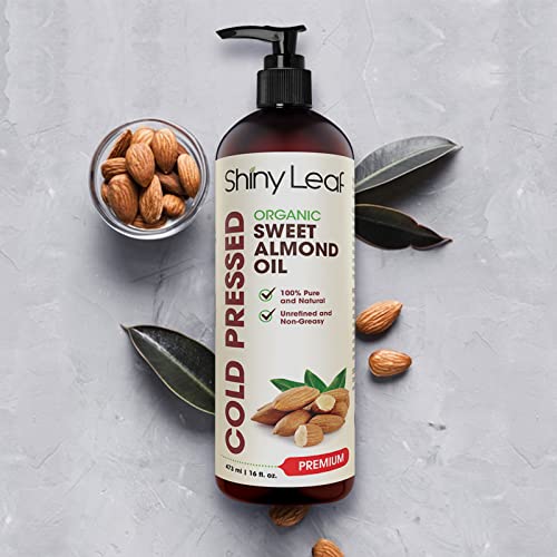Organic Sweet Almond Oil for Hair and Skin, 100% Pure and Cold-Pressed, Hexan...
