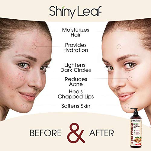 Organic Sweet Almond Oil for Hair and Skin, 100% Pure and Cold-Pressed, Hexan...