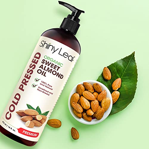 Organic Sweet Almond Oil for Hair and Skin, 100% Pure and Cold-Pressed, Hexan...