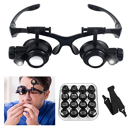 Shmian Head Mounted Magnifier,Loupe Glasses with LED Light and Adjustable Len...