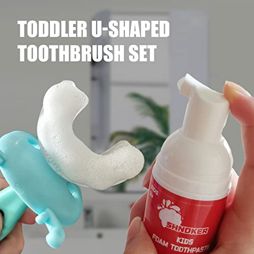 Toddler U-Shaped Toothbrush Foam Toothpaste Set，Kids Silicone Toothbrush 360...