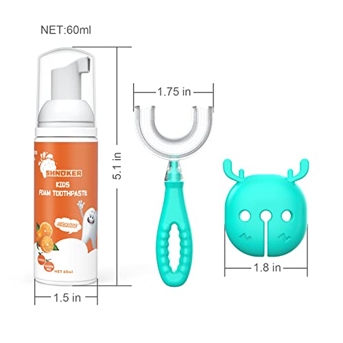Toddler U-Shaped Toothbrush Foam Toothpaste Set，Kids Silicone Toothbrush 360...