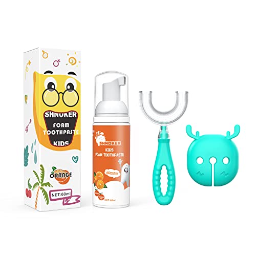 Toddler U-Shaped Toothbrush Foam Toothpaste Set，Kids Silicone Toothbrush 360...