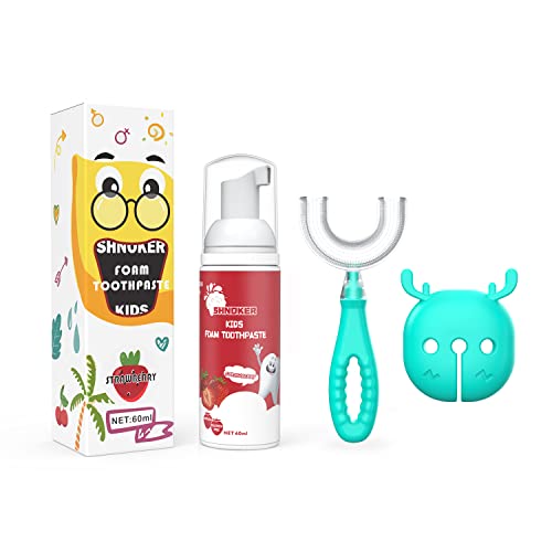 Toddler U-Shaped Toothbrush Foam Toothpaste Set，Kids Silicone Toothbrush 360...
