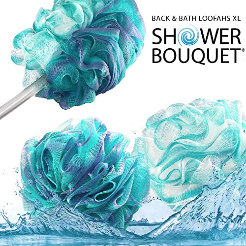 2-Side-Loofah-Back-Scrubber & Bath-Sponges by-Shower-Bouquet: 1-Long-Handle-B...