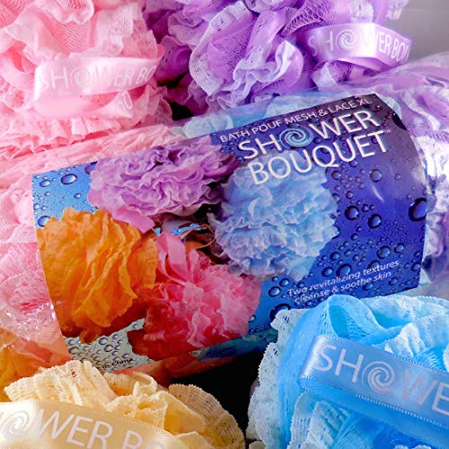 Loofah-Bath-Sponge Lace-Mesh-Set >> 2-Scrubs-in-1 by Shower Bouquet: Large Fu...