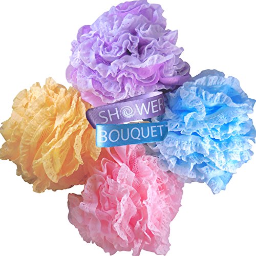 Loofah-Bath-Sponge Lace-Mesh-Set >> 2-Scrubs-in-1 by Shower Bouquet: Large Fu...