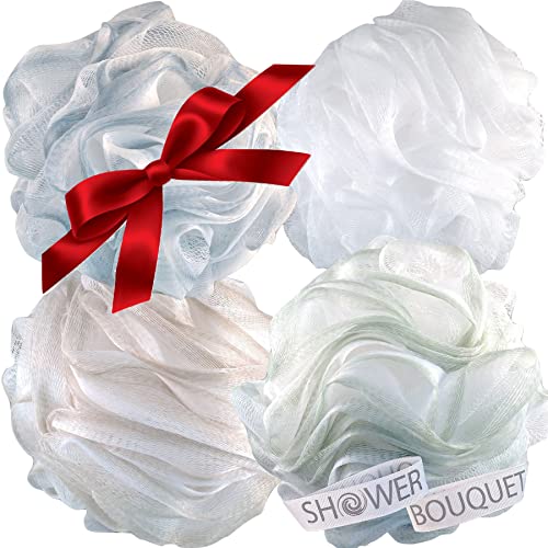 Loofah-Bath-Sponge XL-75g-Soft-Set by Shower Bouquet: 4-Pack-Pastel-Colors - ...