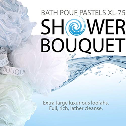 Loofah-Bath-Sponge XL-75g-Soft-Set by Shower Bouquet: 4-Pack-Pastel-Colors - ...
