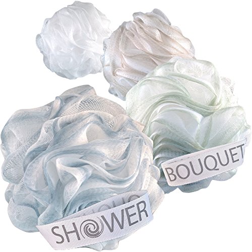 Loofah-Bath-Sponge XL-75g-Soft-Set by Shower Bouquet: 4-Pack-Pastel-Colors - ...