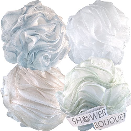 Loofah-Bath-Sponge XL-75g-Soft-Set by Shower Bouquet: 4-Pack-Pastel-Colors - ...