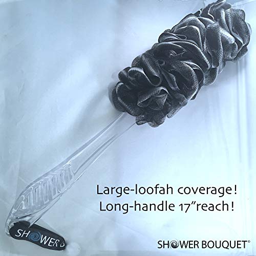 Loofah-Charcoal Back-Scrubber & Bath-Sponges by Shower Bouquet: 1 Long-Handle...