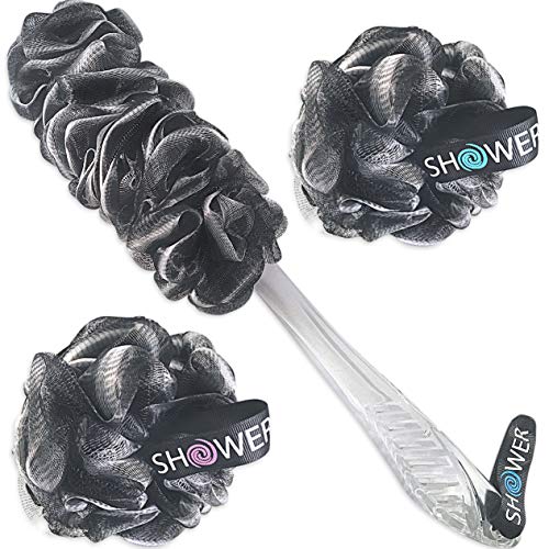 Loofah-Charcoal Back-Scrubber & Bath-Sponges by Shower Bouquet: 1 Long-Handle...