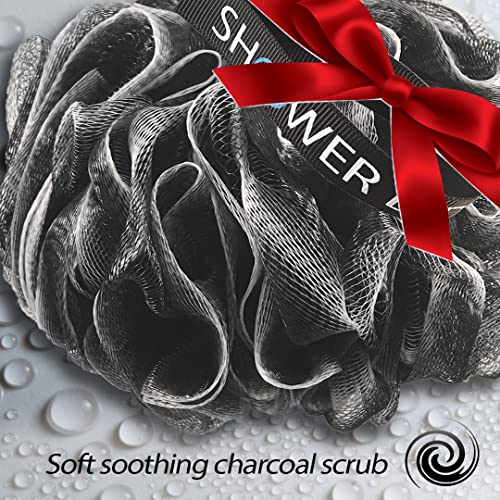 Loofah-Charcoal Bath-Sponge XL-75g-Set by Shower Bouquet: 4-Pack, Extra Large...