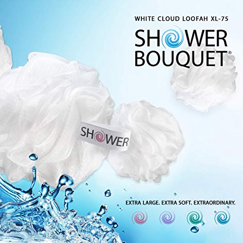 Loofah Soft-White-Cloud Bath-Sponge XL-75g-Set by Shower Bouquet: 4 Pack, Ext...