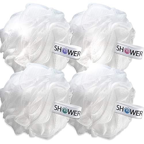 Loofah Soft-White-Cloud Bath-Sponge XL-75g-Set by Shower Bouquet: 4 Pack, Ext...