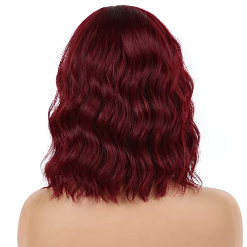 SHUOHAN Fahion Short Bob Wigs With Bangs Women's Short Wig Wine Red Wig with ...