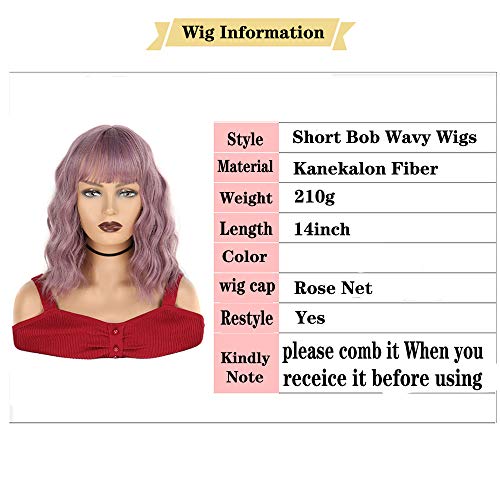 SHUOHAN Fahion Short Bob Wigs With Bangs Women's Short Wig Wine Red Wig with ...