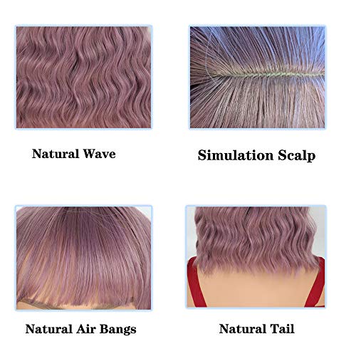 SHUOHAN Fahion Short Bob Wigs With Bangs Women's Short Wig Wine Red Wig with ...