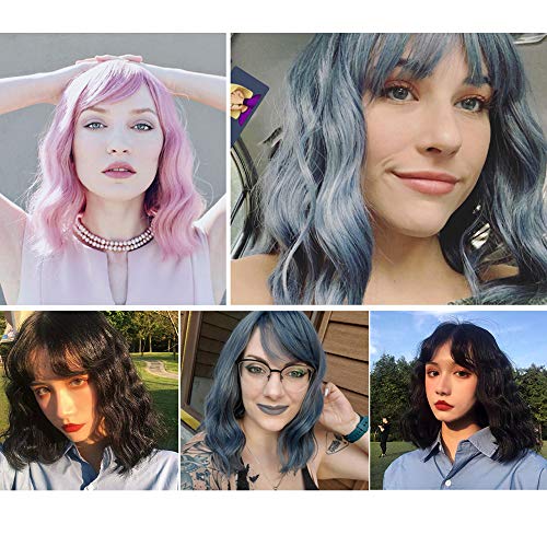 SHUOHAN Fahion Short Bob Wigs With Bangs Women's Short Wig Wine Red Wig with ...