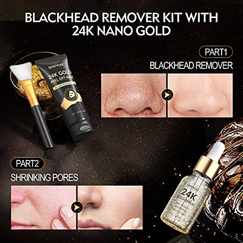 Blackhead Remover Mask, 3-in-1 Peel off Face Mask with 24K Gold Serum & Silic...