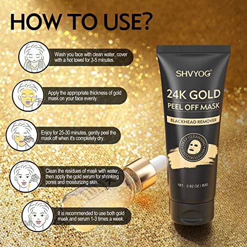 Blackhead Remover Mask, 3-in-1 Peel off Face Mask with 24K Gold Serum & Silic...