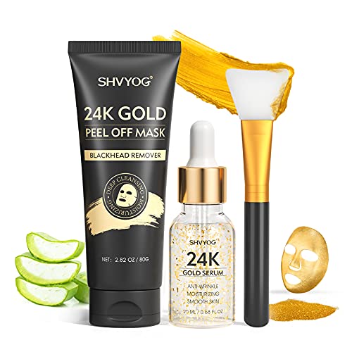 Blackhead Remover Mask, 3-in-1 Peel off Face Mask with 24K Gold Serum & Silic...