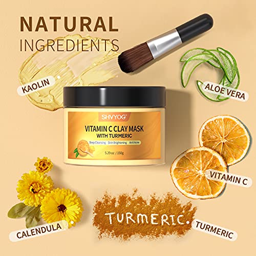 Turmeric Vitamin C Clay Mask, SHVYOG Vitamin C Clay Face Mask with Kaolin Cla...