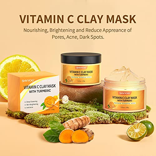 Turmeric Vitamin C Clay Mask, SHVYOG Vitamin C Clay Face Mask with Kaolin Cla...
