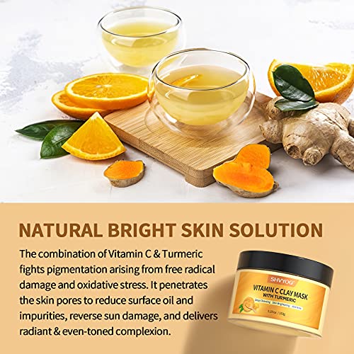 Turmeric Vitamin C Clay Mask, SHVYOG Vitamin C Clay Face Mask with Kaolin Cla...
