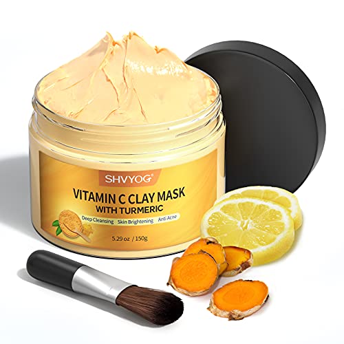 Turmeric Vitamin C Clay Mask, SHVYOG Vitamin C Clay Face Mask with Kaolin Cla...