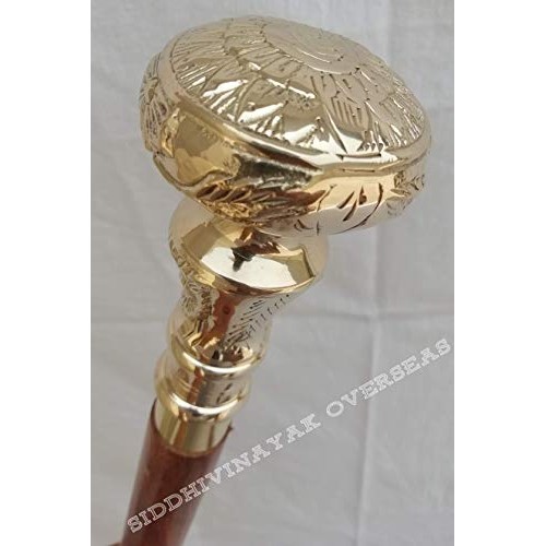 Vintage Brass Handle Victorian Telescope Fold able Wooden Walking Stick Walki...