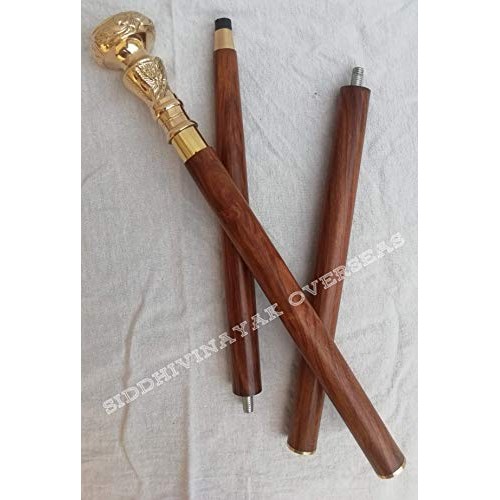 Vintage Brass Handle Victorian Telescope Fold able Wooden Walking Stick Walki...