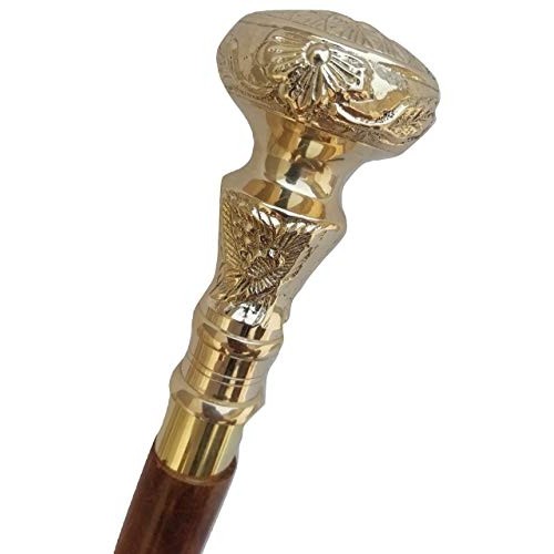 Vintage Brass Handle Victorian Telescope Fold able Wooden Walking Stick Walki...