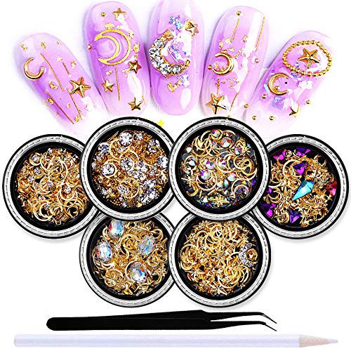 SILPECWEE 6 Boxes 3d Nail Rhinestones And Studs Gold Nail Rivets Set Nail Cry...