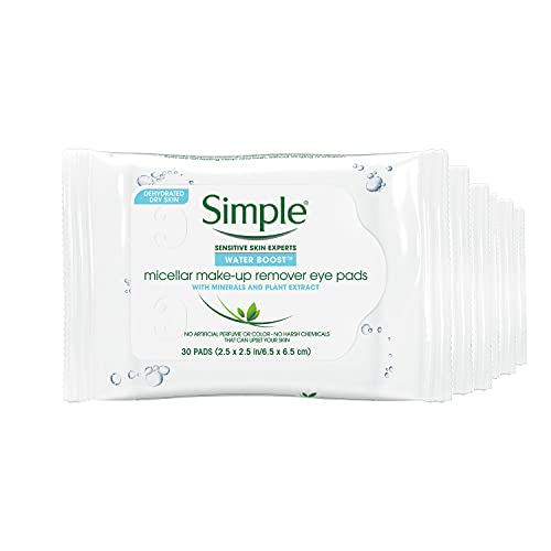 Simple Water Boost Micellar Make-Up Remover, Eye Pads, 30 Count (Pack of 6)