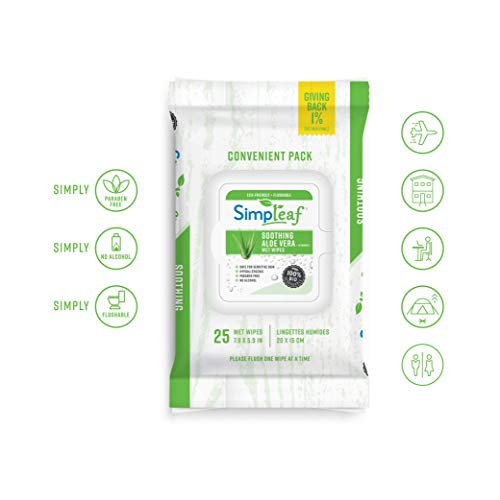 Simpleaf Flushable Wet Wipes | Eco- Friendly, Paraben & Alcohol Free | Hypoal...